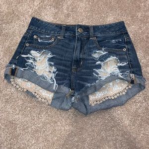 American Eagle ripped lace Jean Shorts